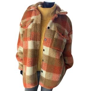 Oversized Sherpa Jacket in fall plaid Womens Med/Lg